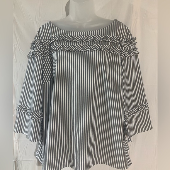 Talbots grey and white striped women’s blouse - Picture 3 of 12